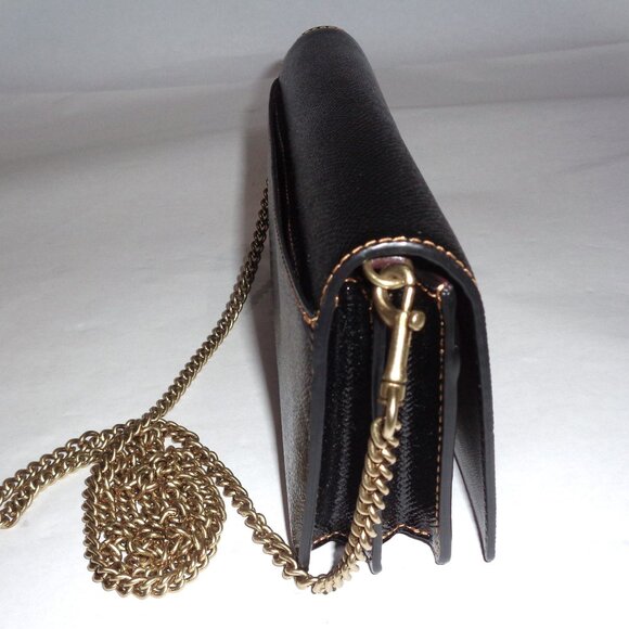 Coach 1941 Black Leather Foldover Chain Crossbody Shoulder Purse Wallet Hand Bag - Picture 6 of 16